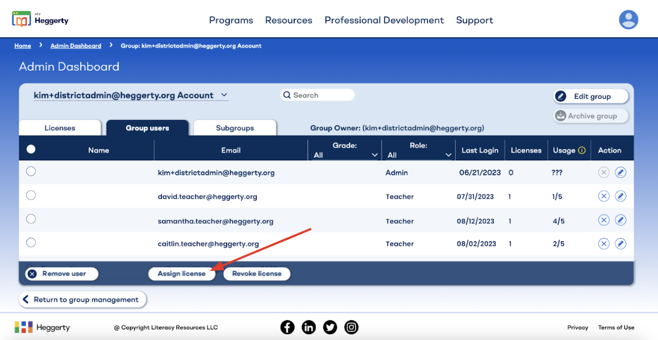 How do I assign and revoke licenses in MyHeggerty?