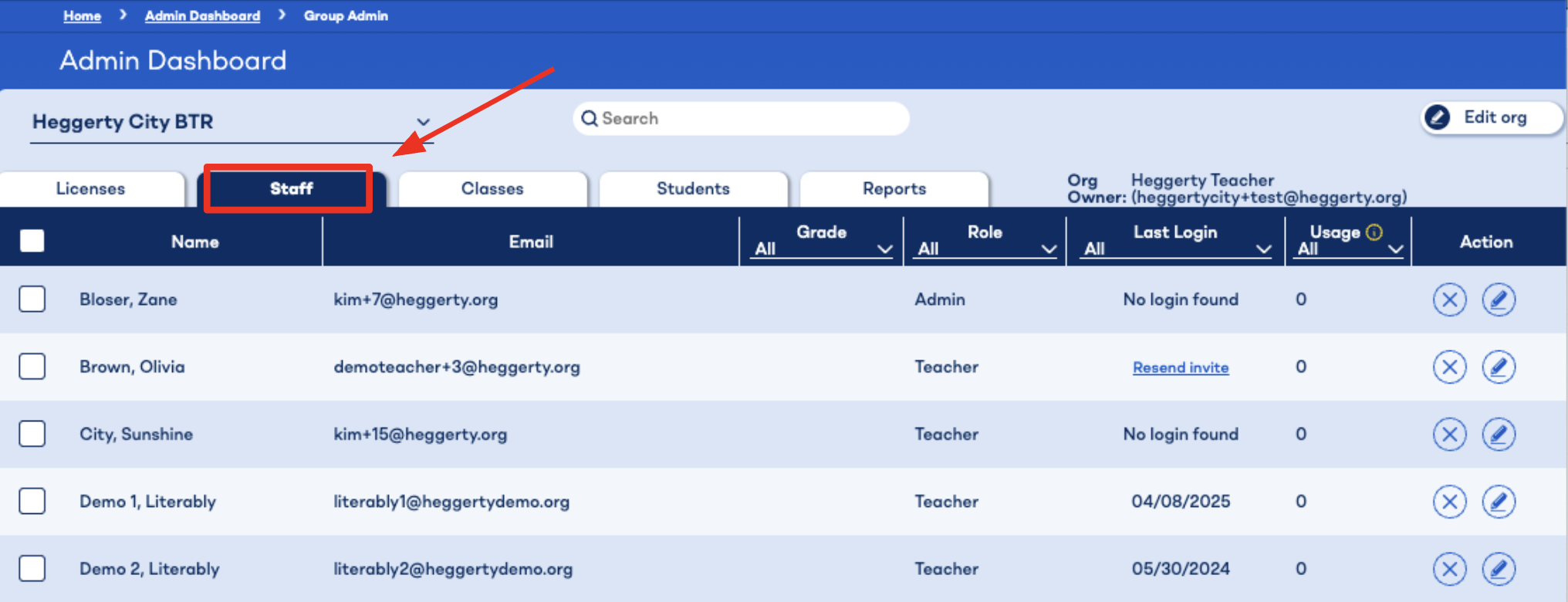 How do I change an org owner in myHeggerty?