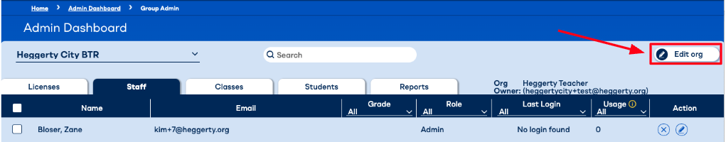 How do I change an org owner in myHeggerty?