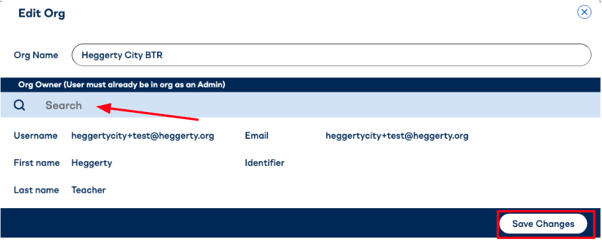 How do I change an org owner in myHeggerty?